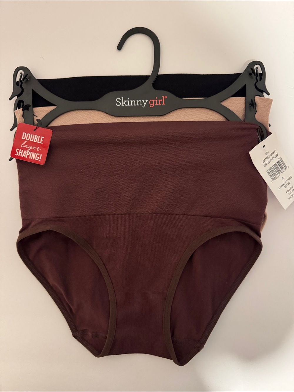 Skinnygirl High-Waist Shaping Briefs - Deep Brown, Black and Beige.